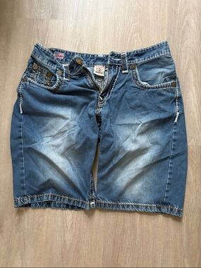 True Religion Distressed Blue Denim Jean Shorts